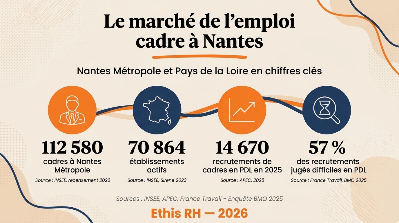 Infographie : le marché de l'emploi cadre à Nantes et en Pays de la Loire — Ethis RH 2026